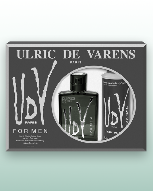 Ulric De Varens Classic Eau De Toilette for Men 2pcs Set - Masculine, Seductive, Scent of Virility - Woody, Citruses and Mint - A Scent That Demands Attention, Impossible to Ignore - 3.4 Fl Oz + 6.8 Fl oz Deodorant Spray