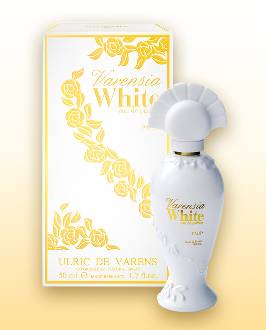 Ulric De Varens Varensia White Eau De Parfum for Women- Creamy, Feminine, Delicious Scent - Notes of Peach, Apple, & Vanilla- Floral & Sweet- 1.7 Fl Oz