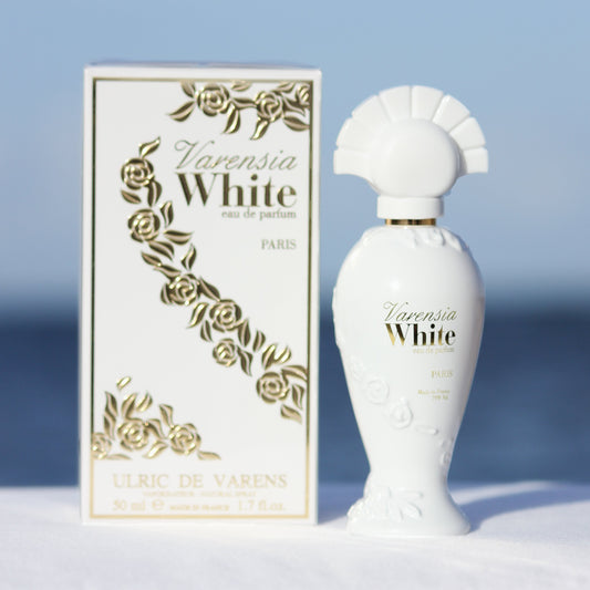 Ulric De Varens Varensia White women's perfume 1.7 EDP in front of beach