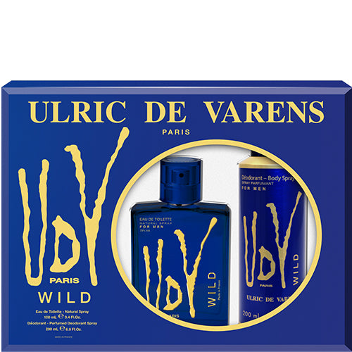Ulric De Varens Wild Eau De Toilette for Men 2pcs Set - Young, Energetic, and Confident- Bold and Fearless Notes of Rosemary, Elemi, Patchouli, and Sandalwood- Ideal for Making a Striking and Unforgettable Impression - 3.4 Fl Oz + 6.8 Fl oz Deodorant