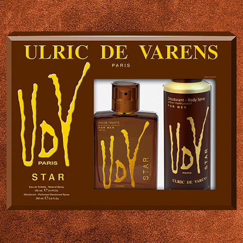 Ulric De Varens Star Eau De Toilette for Men 2pcs Set - Captivating, Enchanting, and Luxurious- Woody and Nutty Notes, Spiceful, Pineapple - For the Self-Confident and Virile Man - 3.4 Fl Oz + 6.8 Fl oz Deodorant